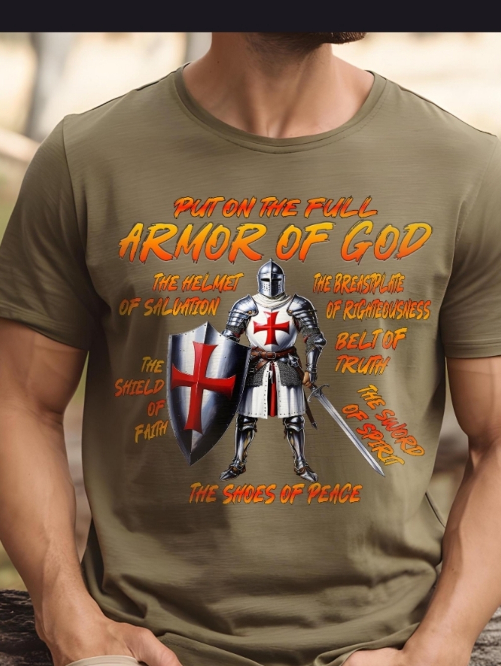 Armor of God Graphic Tee - Olive Green Men’s Shirt